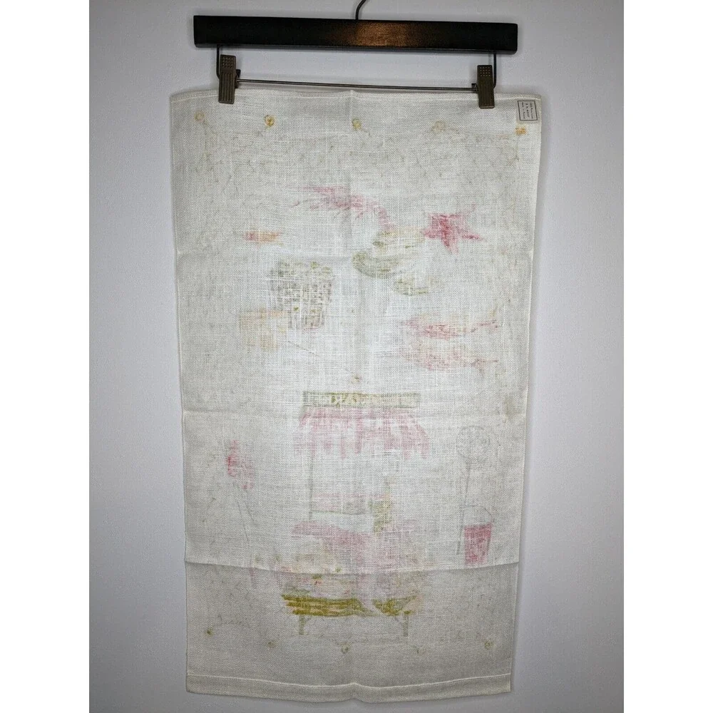 Vintage Polish Linen Tea Towel Screen Print Fish Market Unused Mint